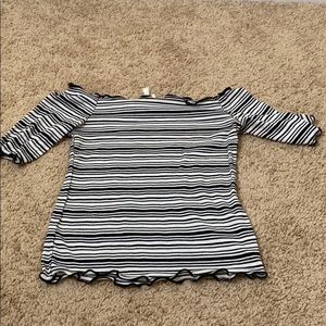 Off the Shoulder Black and White Striped Crop top